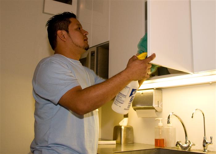 Cleaning the kitchen in an office is very important because the kitchen, galley or sinks in an office are often times a vector for germs and disease. Germs in a kitchen are often times more prevalent than in a bathroom.
