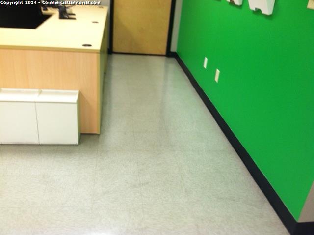 8-20-14 WO-30877-1 

Robbie K.

Taught this as an example of what NOT to do.

Waxing over dirt.  The best outcome is to make sure the stripper solution removes all contaminants and the floor looks great prior to waxing over the floor.

Lesson learned.

Robbie K.