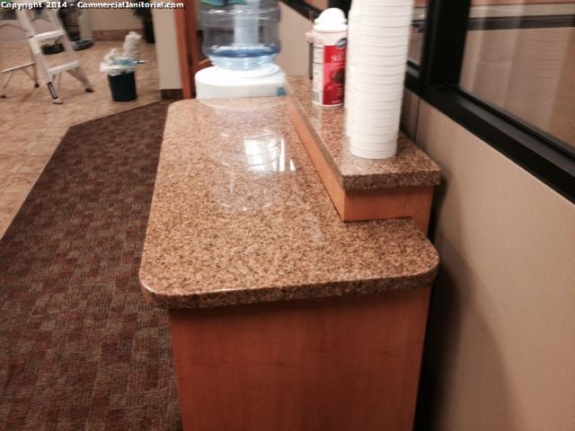 8.20.14 Maria performed inspection- All counter tops get wipe down, teller area, lobby area.

Client will be happy in the morning.

Maria