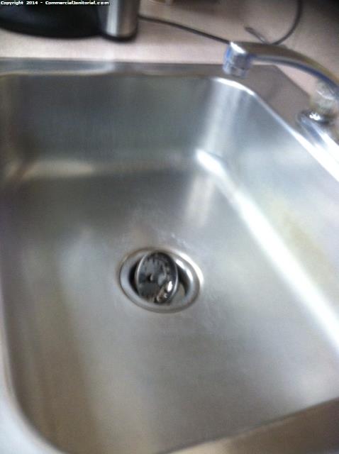 The kitchen sink has been cleaned , with no water marks to be spotted .