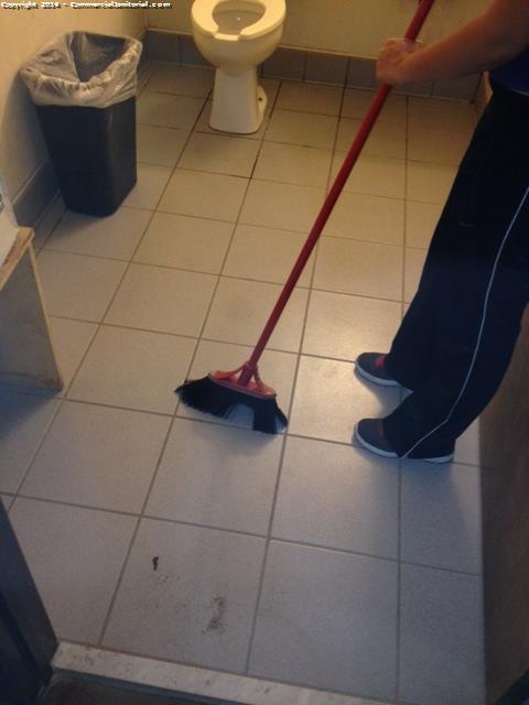  All restrooms were cleaned and restocked w/ TP & multi folds & hand soap swept and mopped Carpet was vacuum 

