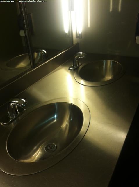 4-19-14 Cleaner Adriana Cleaners present during inspection Cleaners wearing uniform All issues found were corrected Floors in the kitchen were done Restrooms detailed Dining rooms sweeped and mop Patio all trash were pick up 