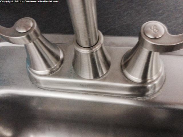 Faucet Knobs have been disinfected , and wiped down with stainless steel .