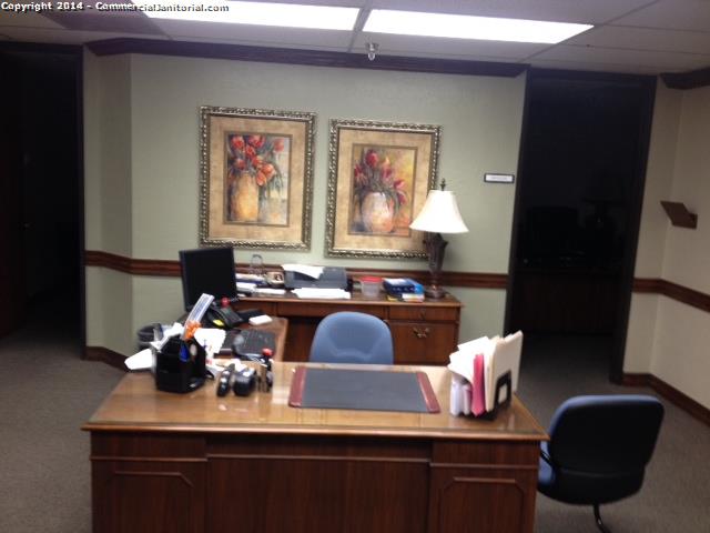 This office has been cleaned top to bottom which include Desk wipe down , Vacuumed floor , walls and chairs cleaned 