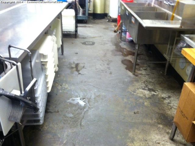 Concrete floors inside of the kitchen were pressure washed 