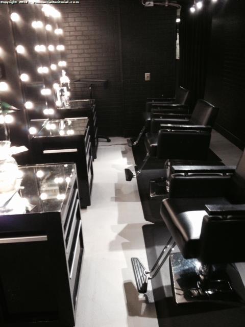 7.30.14 Diana Fuentes

Performed inspection at salon.

All the workstations were wiped down and we vacuumed and damp mopped the hardsurface floors.

Client will be super happy.