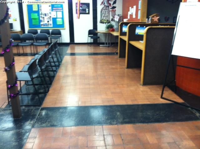 10-10-14 

Azucena Villegas performed inspection

Work order completed
 -cleaner present during inspection -restrooms cleaned and fully stocked -hallway floor swept and mopped -offices desks wipe down -carpet vacuumed -lobby were cleaned,chairs were wipe down.

The client will be happy.

Nice job team!!

Azucena V.