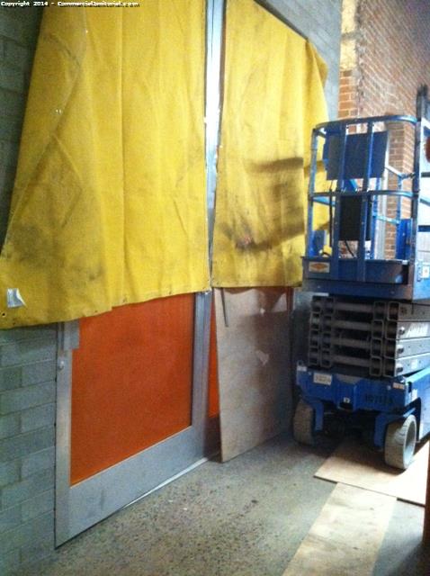Due to construction there are inside the building steel ladder,forklift,steel frames in the floor,one of the restrooms were covered whit yellow Blanket it was hard for us to clean the facility crew did there best to succeed clients expectations 
