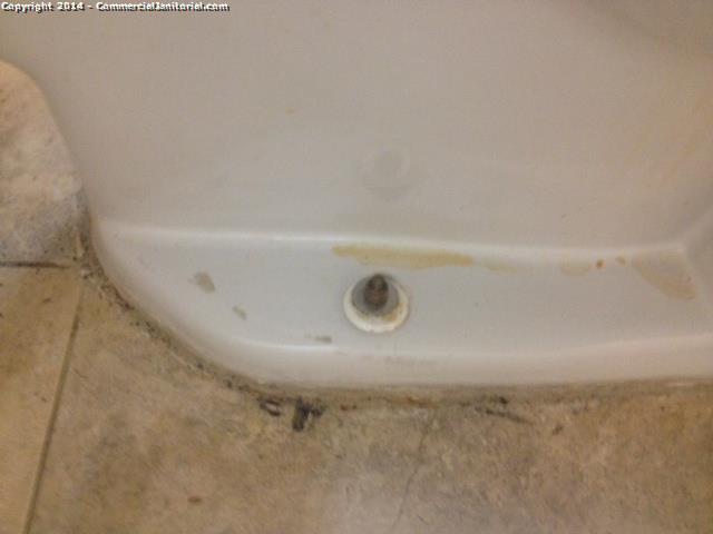 Urine stains around the base of a toilet