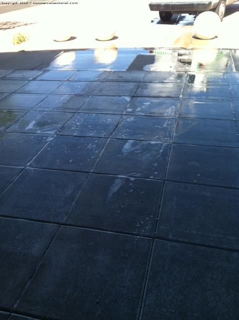 wet pavers after they are scrubbed