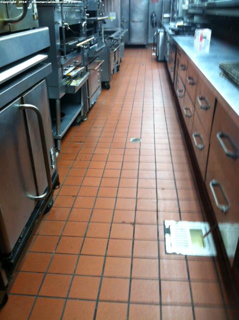 6-29-14 Cleaner/Geronimo Partial inspection Areas were checked Kitchen floors were done All drains were cleaned Waste food under hot equipment Were removed.  Appliances scrubbed and polished.