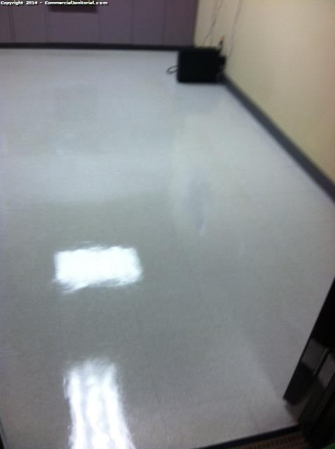  VCT flooring has been completed , walls have been cleaned , and backboards have been wiped down