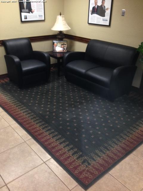 waiting area is wiped down, dusted and vacuumed 