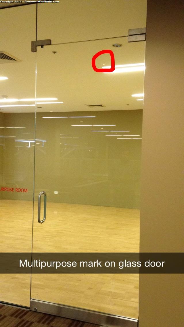 The top of the multipurpose room glass door has a spot on it. See photo.
