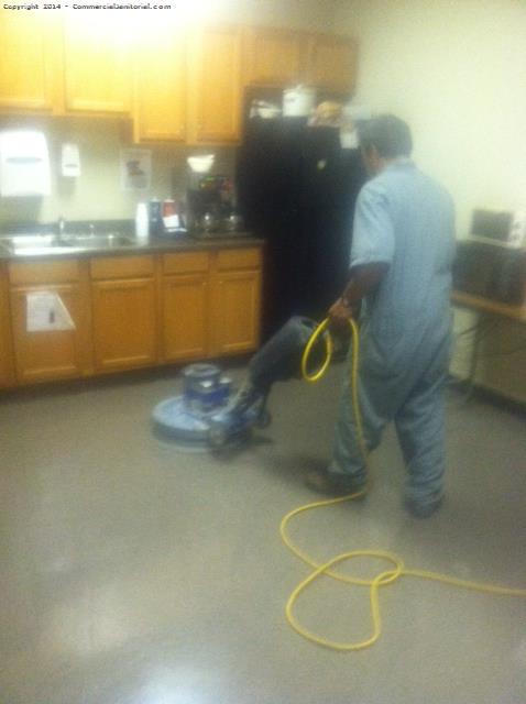 Came to site floor crew on site they are scrubbing and waxing with 2 coats . Every thing is coming out good 