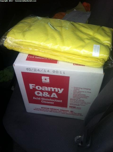 I took Sub supplies, to delivery tonight, I signed out the sheet is at the storage. 1. Bag of yellow microfiber rags 1. CS. Foamy Q & A 