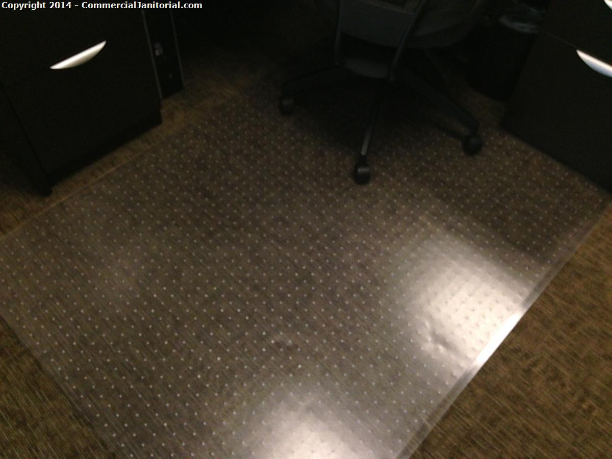 7/25/14

Inspected under the desk.  Looks very good. 

Noticed that the cleaner picked up the mat and vacuumed underneath.

Client will be happy.

