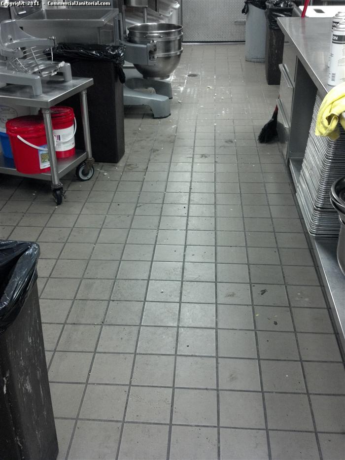 Here is how we encounter a restaurant kitchen floor. Quarry tile.